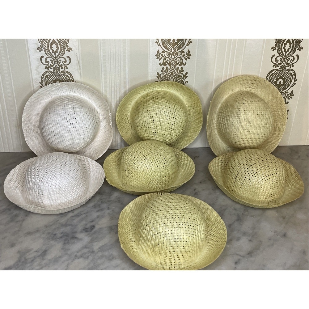 7 NEW Vintage Woven Straw Hat Doll Craft Round Top 5", 22.5 Cm Head Circumferenc